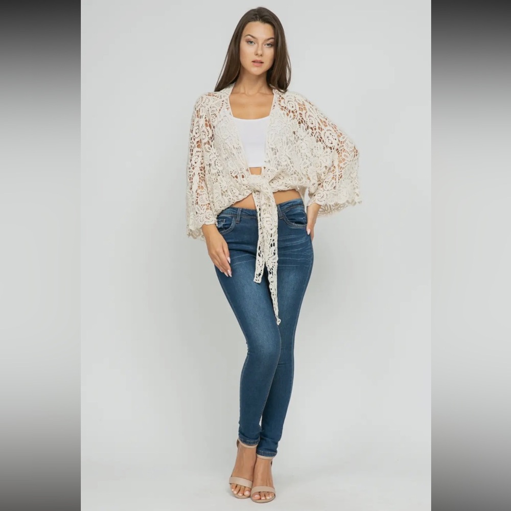Raj Ivory Cream Lace Crochet Women's Cardigan Shrug Kimono - Picture 7 of 7
